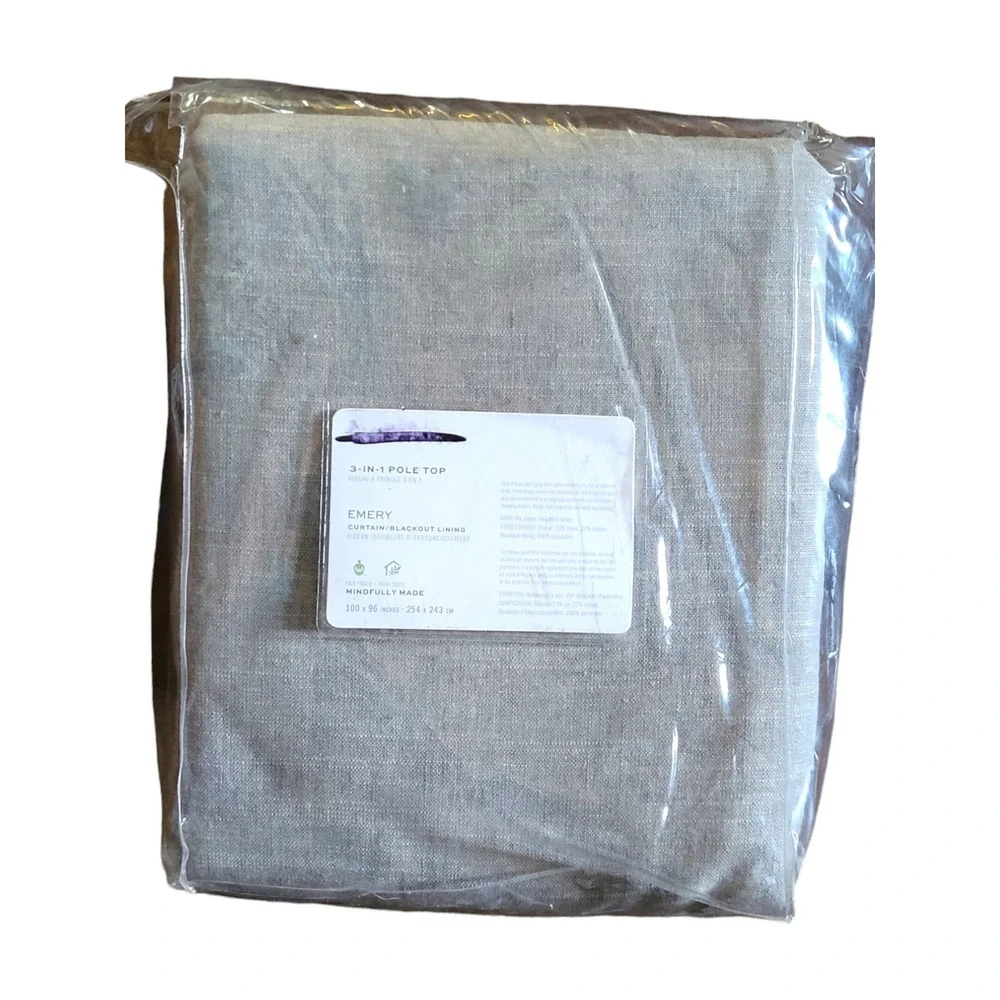 New Pottery Barn Grey Emery Blackout-Lined Curtain Panel 3 in 1 Pole Top 100